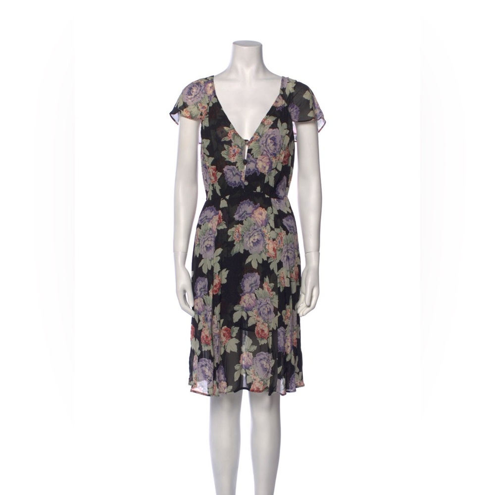 Reformation Floral Print Pink Black and Purple Knee Length Dress Size 6